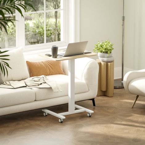 Bureau assis-debout, table pour ordinateur portable, hauteur réglable, 4 roulettes, 65 cm x 48 cm x 108 cm, jaune (1/5)
