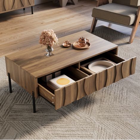 Couchtisch Wohnzimmertisch Stauraum 105 cm Natural OKMYHOME (1/5)
