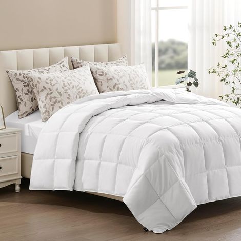 Couette légère 220×240 cm - Parure de lit d'été 250GSM - Douce et Respirante - Couette matelassée avec 8 Passants - Blanc (1/5)