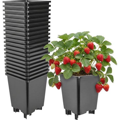Garronda x20 Pots de Pépinière Carrés Plastique 21 x H 26,5 cm (7L) - Pot Hydroponique Fraisier Framboise Pot Semis avec Drainage Pot de Fleur Culture Serre Jardin Intérieur Extérieur GD-0206 Noir (1/4)