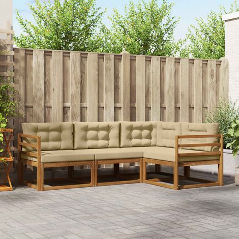vidaXL  Outdoor Sofa Set  with Cushion 4 pcs Natural and Beige