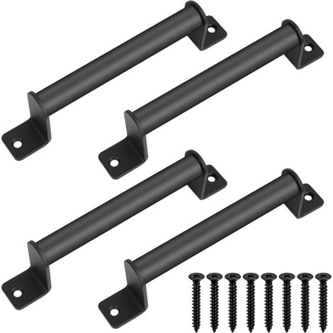 Türgriff – Set mit 4 schwarzen Schiebegriffen aus Kohlenstoffstahl für Tore, Gartenhäuser und Schranktüren, inklusive Befestigungsschrauben