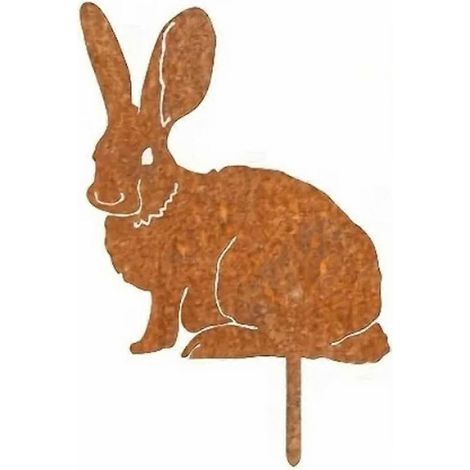 Piquet de jardin rustique en métal en forme de lapin - Silhouette de lapin rouillé, décoration extérieure pour un style champêtre, idéal pour Pâques (1/5)