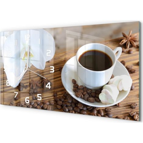 Horloge Murale Salle à Manger 60x30 cm Verre Trempé Design Contemporain Tasse de café (1/5)