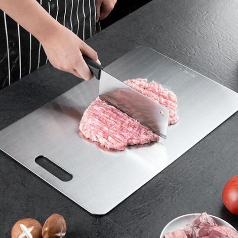 Ecleanfy - Planche à découper en titane, planche à découper en acier inoxydable, planche à découper double face en titane pour viande et fruits - Xin h [kk] 3423cm (1/5)