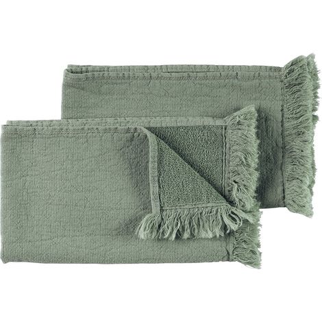 Lot de 2 serviettes d'invité et essuie-mains pour salle de bain et toilettes vert 50 x 30 cm - PANGIVO