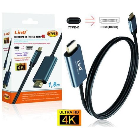 Trade Shop - VIDEO-ADAPTERKABEL VON TYPE-C TYPE C AUF HDMI ULTRA HD 4K LÄNGE 1,8 MT H7083 -