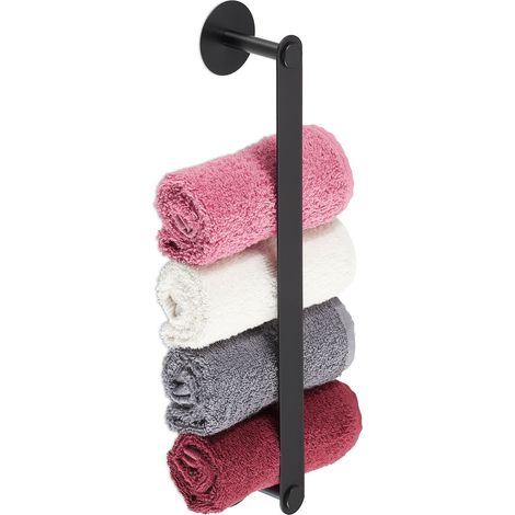 Relaxdays Porte-serviettes autoadhésif en inox, à fixer dans la salle de bain sans percer, HLP : 5,5 x 40,5 x 7 cm, noir