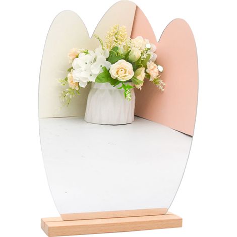 Espejo decorativo de acrílico blanco de 24 cm con soporte de madera – sin marco, ideal para dormitorios, tocadores y como accesorio para el hogar. (1/5)