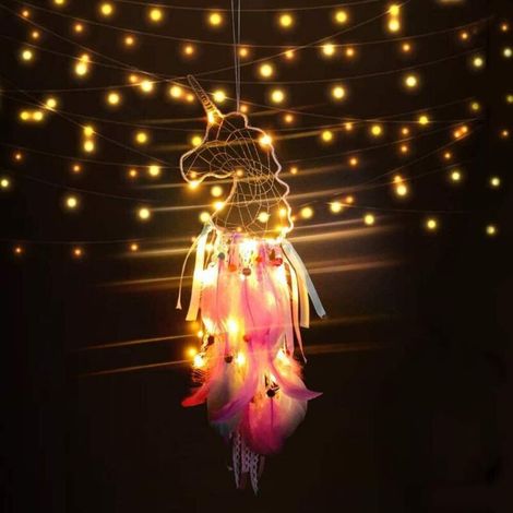 Attrape-rêves LicornedirigéLampe, attrape-rêves en plumes, décoration pour chambre de fille (1/5)
