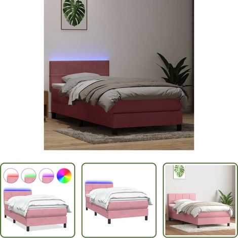 Matratze - Boxspringbett mit Matratze & LED Rosa 80x220 cm Samt (1/5)