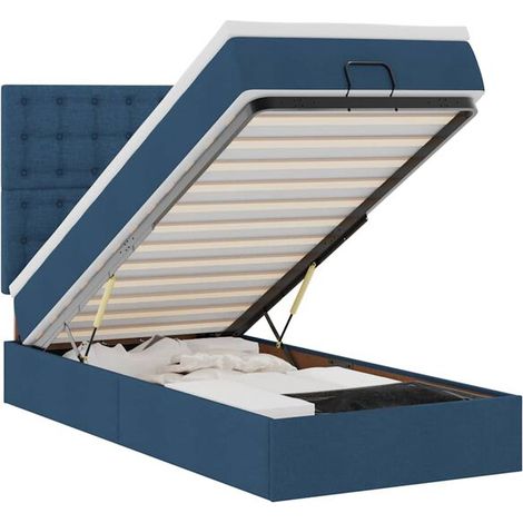 Cadre de lit ottoman avec matelas bleu, 80x200 cm, recouvert de tissu (1/5)