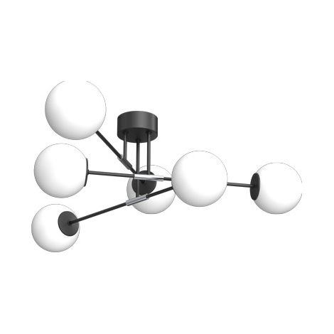 Plafonnier noir/chrome 6 globes blancs E27 Glame Luminex