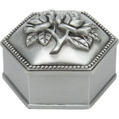 Coffret bijoux en métal rose vintage, boîte à trésors hexagonale en alliage de zinc, rangement pour bagues, boucles d'oreilles et colliers (1/4)