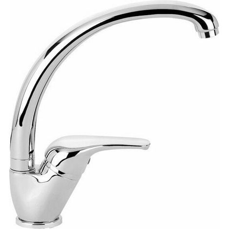 Robinet de cuisine en laiton massif, à poser sur plage, avec mitigeur eau chaude/eau froide, rotation à 360°, finition chromée. (1/3)