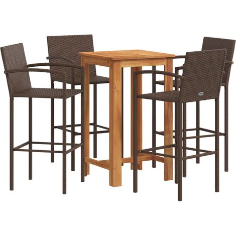 Maison Exclusive - Set Bar Giardino 5pz Marrone Legno Massello Acacia e Polyrattan
