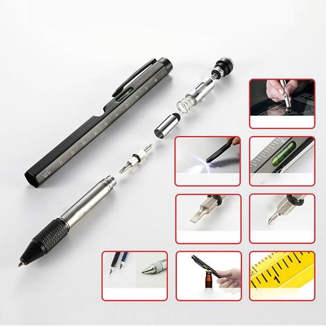Stylo Multifonction - Lampe LED Intégrée - Règle - Stylet - Tournevis - Ouvre-bouteilles - Pour Usage Quotidien et Extérieur - 1 Pièce (1/5)