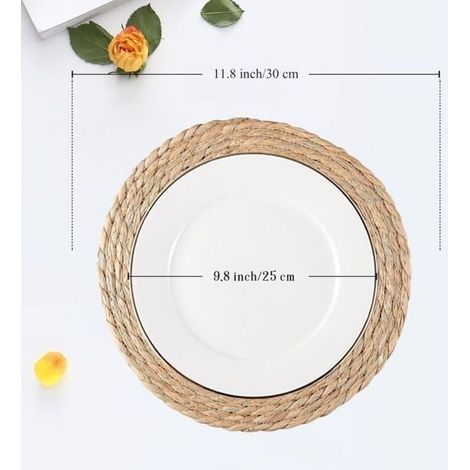 Lot de 6 sets table rotin tissé 30 cm - Dessous verre résistants chaleur style bohème/campagne - Déco maison naturelle (1/4)