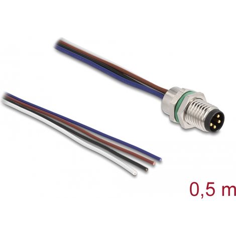 Delock M8 4 pines macho para panel con extremos de cable abiertos Codificado A 0,5 m