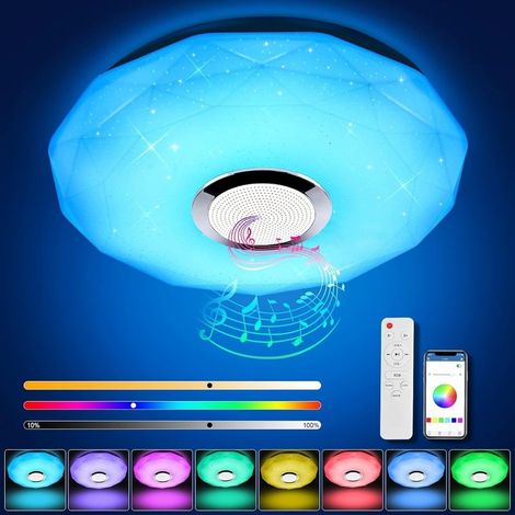 Plafonnier LED Musique 36W 3600LM, Lampe Plafond avec Telecommande, Contrôle App, Haut-parleur Bluetooth, Minuteur, Luminaire Plafonnier pour Salon Chambre, IP44 Étanche, 30CM (1/5)