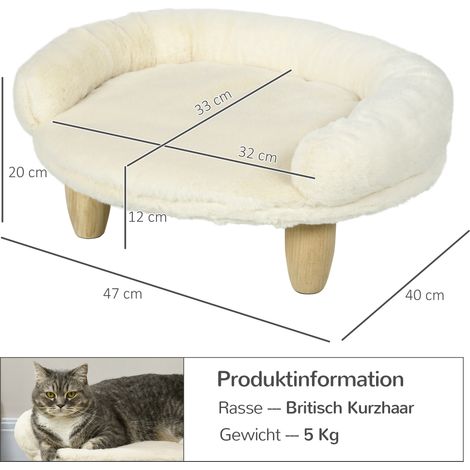 Canapé douillet pour animaux, design surélevé, canapé chien et chat, tissu molleton crème, 47x40x20cm, pieds en bois, coussin moelleux (1/5)