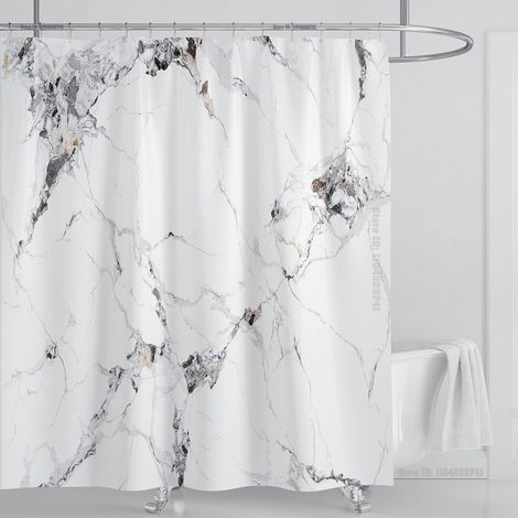Wasserfester Duschvorhang in Marmoroptik mit Haken, bedruckt und waschbar, Heimdekoration, B 220 x H 180 cm