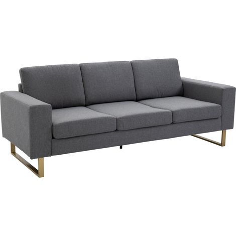 Sofá tapizado Sofá de 3 plazas Sofá de tela Asiento TV Sillón Cojín Reposabrazos Lino Gris oscuro 200 x 82 x 78 cm