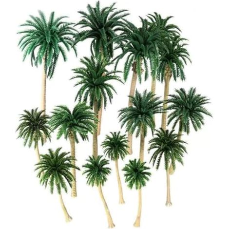 15 modèles de palmiers de différentes hauteurs (échelle 7-16 cm), arbres miniatures réalistes, noix de coco pour dioramas et paysages architecturaux. (1/5)