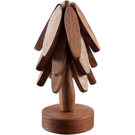 Tapis isolant thermique en bois, en forme d'arbre, gain de place, ensemble de 3 pièces triangulaires en bois de hêtre, tapis isolant thermique pour table de cuisine et salle à manger (1/5)