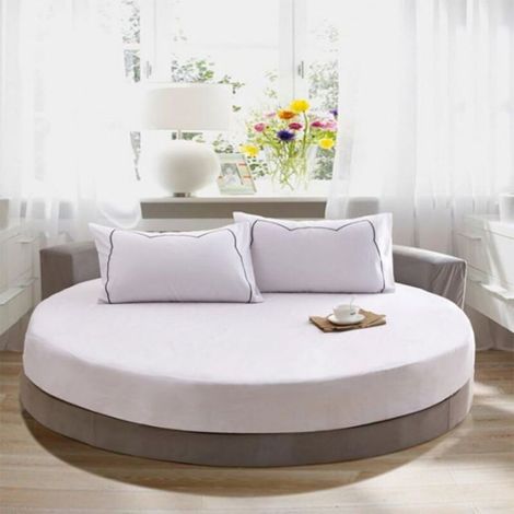Drap Housse Rond 200cm - Coton Extensible - Résistant Taches - Lavable Machine - Lit Rond Lumiryn (1/3)
