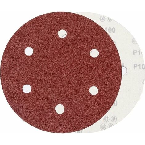 Disco de lija de 225 mm, grano P100, 6 agujeros, con velcro, 10 discos de lija redondos para lijadora de paneles de yeso, lijadora de jirafa y lijadora de pared. (1/4)