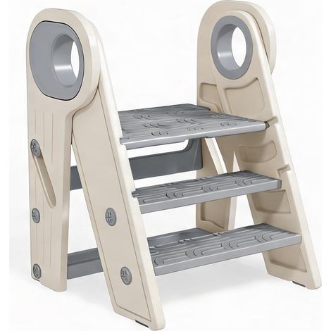 Tour d'apprentissage Montessori pliable gris 3 gradins en hDPE PP (1/5)