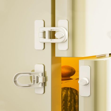2 Pièces Serrure de sécurité,Adhésif fort,Sans perçage,Réfrigérateur,Congélateur,Armoire,Famille avec enfant