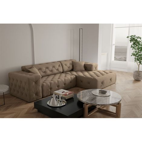 Ecksofa Designersofa CHANTAL in Stoff Opera Velvet Taupe Ottomane Rechts (1/5)