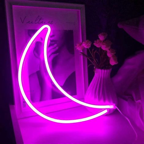 Décoration murale néon Lune blanc chaud, lampe veilleuse alimentée par piles USB. (1/4)