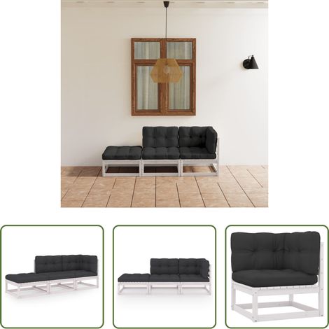 vidaXL Gartenmöbel - 3-tlg. Garten-Lounge-Set mit Kissen Kiefer Massivholz (1/5)