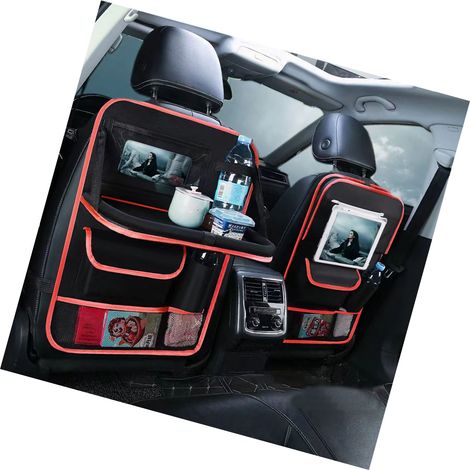 Sac de rangement suspendu pour dossier de siège auto en tissu Oxford, grand espace de rangement avec film transparent pour écran tactile (Type 1 noir et rouge) (1/5)