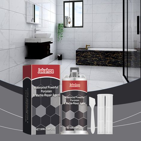 Fliesenkleber für den Heimgebrauch, Badezimmerfliesen, Bodenfliesen, Marmor, wasserdichter AB-Fugenfüller – Fliesenreparaturkleber 50 ml × 1 + Druckstab × 1 + Spachtel × 1 -- BIEMMEDUE (1/5)