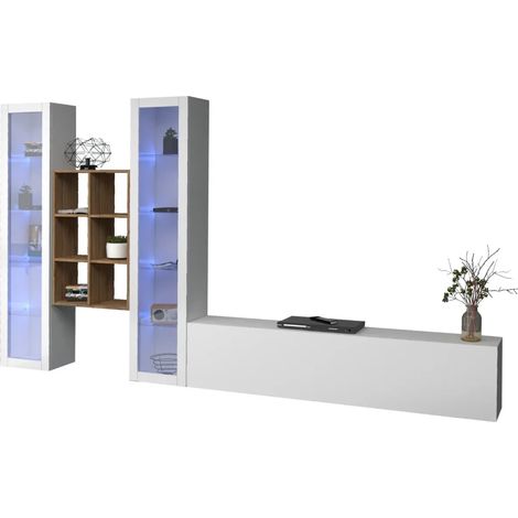 Parete Attrezzata Bianco Lucido per Soggiorno 320x30x180 cm Vetrine (1/5)