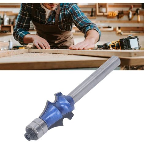 Fraise à rogner professionnelle argentée-bleue 1/4" R3" 17" avec queue de 1/4" et double roulement pour le travail du bois (1/5)