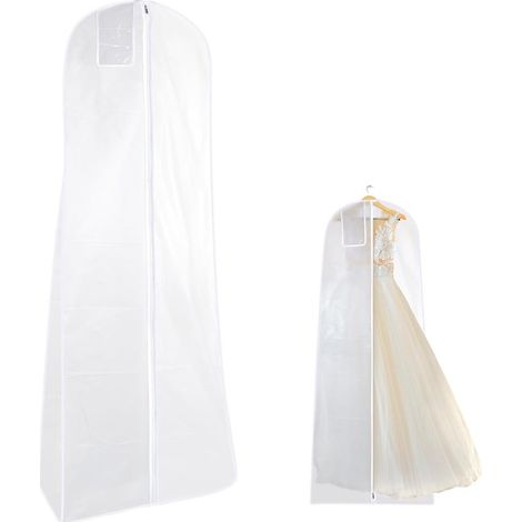 Funda larga de 180 cm para vestidos de novia, con cremallera y bolsillo transparente, resistente al polvo y al agua para prendas formales. (1/5)