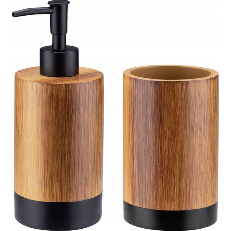 KADAX Badezimmer-Set, Seifenspender und Zahnputzbecher, Badezimmerzubehör Braun (1/5)