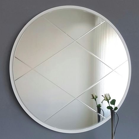 Miroir rond blanc Ø60 cm motif croisé - style moderne CODY (1/5)
