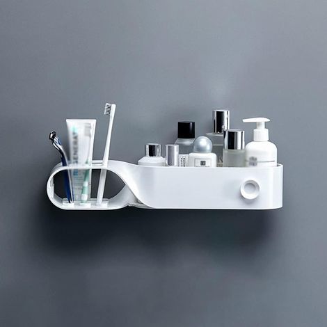 Estantería de pared con toallero, soporte para cosméticos y cepillo de dientes almacenamiento completo para el baño.