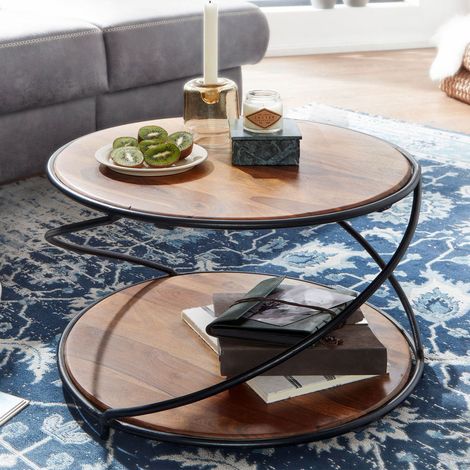 Table basse ronde 58x58x35 cm en bois de sheesham massif (1/5)