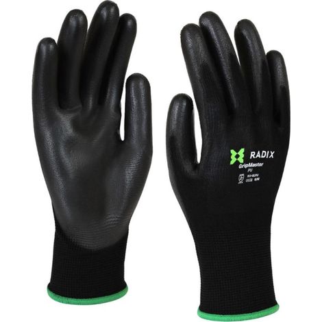 Gants de travail - Radix - GripMaster - PU noir - Taille M8 / S (1/5)