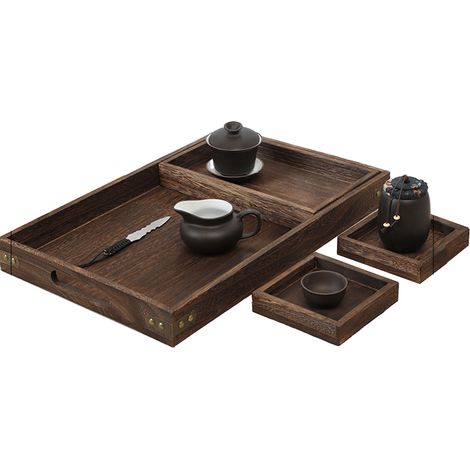 Teetablett aus Holz, einfarbig, Vintage- und exquisites Design, verstärktes rechteckiges Teetablett (1/5)