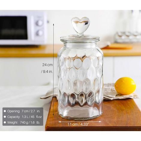 Ensemble de 2 bocaux de conservation en verre JeiibrZui - 650 ml - Couvercle en forme de cœur - Conservation hermétique pour bonbons et biscuits dans la cuisine (1/5)