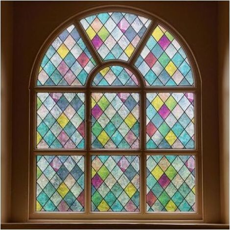Film de confidentialité pour vitrail, Film de confidentialité pour fenêtre, teinté coloré en Treillis, Autocollants en Verre Arc-en-Ciel pour la Maison (1/5)