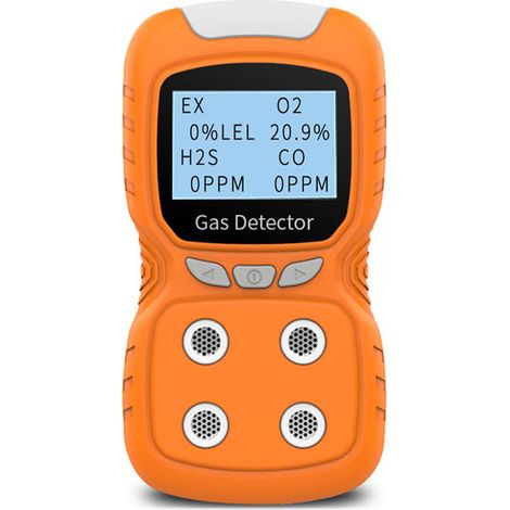 Détecteur De Gaz 4 Gaz Portable Rechargeable CO H₂S O₂ Explosifs Écran LCD Alarme Sonore ABS Pour Chantier
